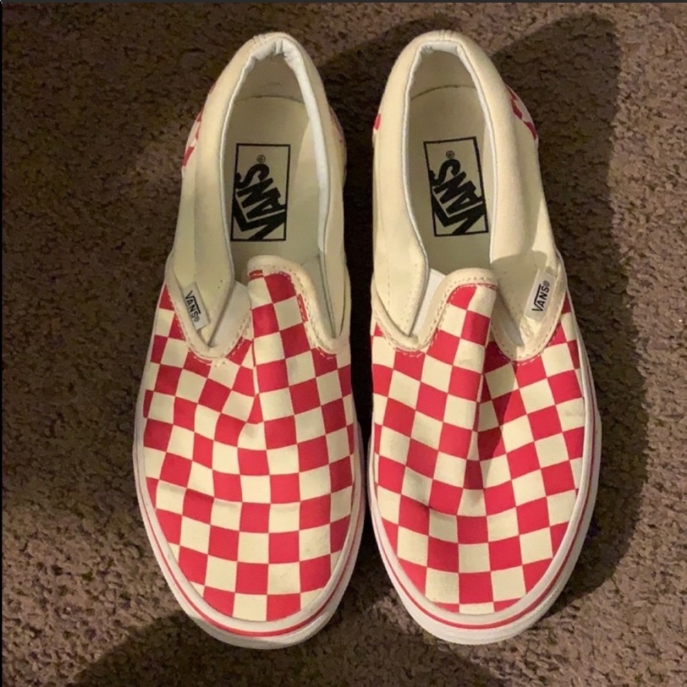 Red and white checkered vans
